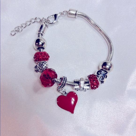 Silver and Red Heart Charm Bracelet - Picture 6 of 6